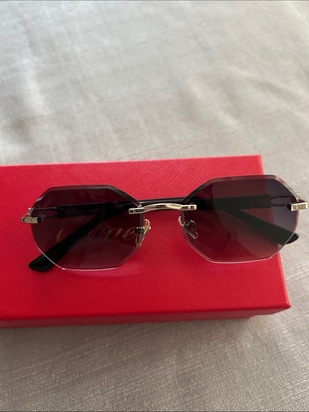 Cartier Women's Rimless Octagon Sunglasses in Dark Gray - Picture 3 of 4